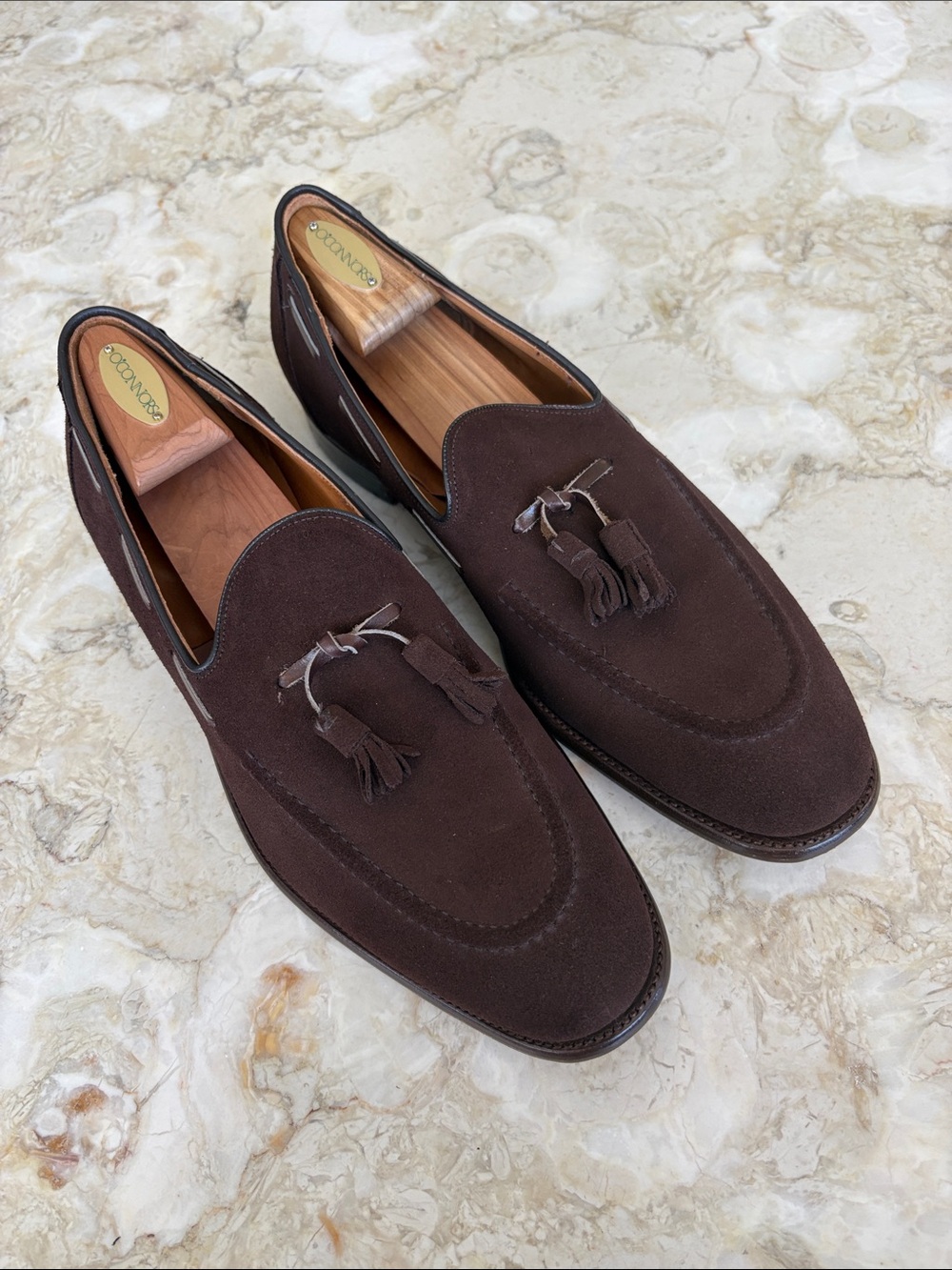Vintage Alan McAfee Brown Suede Tassel Loafers Made in England
